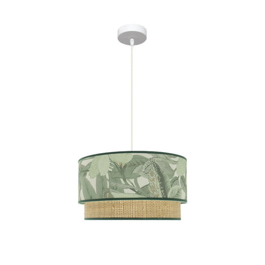 Lámpara colgante Congo 40 cm diámetro blanco/verde natural de Abrila, diseño moderno rústico en metal y textil para decoración e iluminación interior doméstica