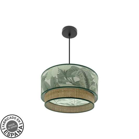 Colgante Congo 40d negro/verde natural Abrila, lámpara de techo exótica moderna rústica en metal y textil para decoración interior doméstica