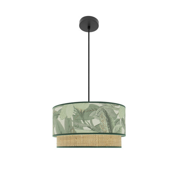 Colgante de iluminación Congo 40d negro/verde-natural de Abrila, diseño moderno rústico en metal y textil para decoración interior exótica y doméstica