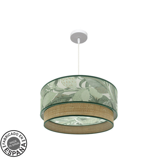 Lámpara colgante Congo 50cm 3xE27 en blanco y verde natural, diseño moderno rústico Abrila 224995001, ideal para decoración interior, fabricada en España