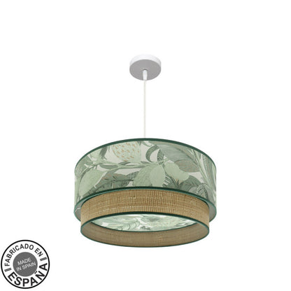 Lámpara colgante Congo 50cm 3xE27 en blanco y verde natural, diseño moderno rústico Abrila 224995001, ideal para decoración interior, fabricada en España