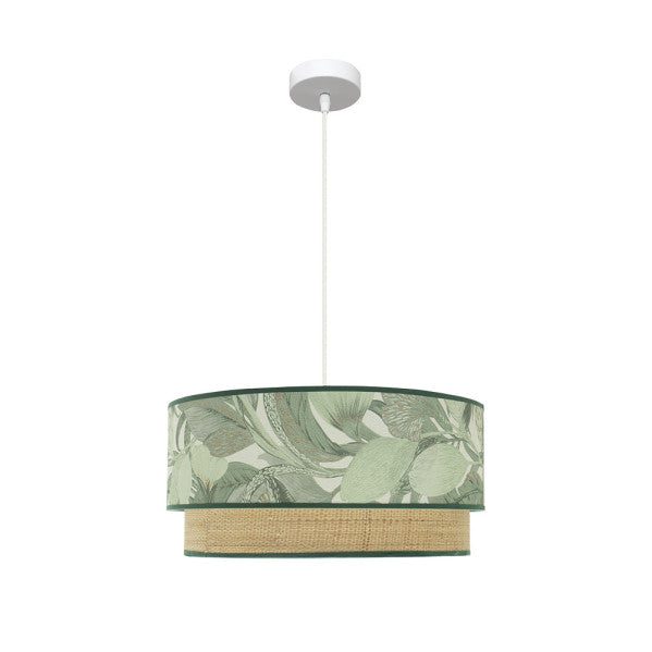 Lámpara colgante Congo Abrila 50cm blanco verde, 3xE27, diseño moderno rústico natural para decoración interior, fabricado en España