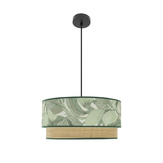 Colgante de iluminación Congo 50d 3xE27 negro/verde natural Abrila, diseño moderno rústico en metal y textil para interior doméstico