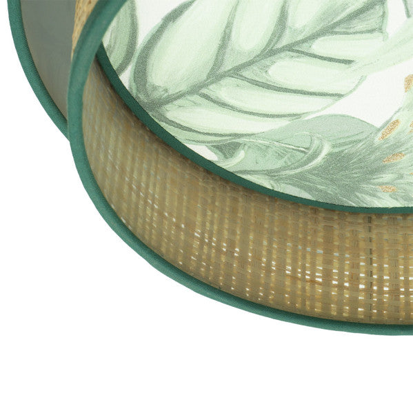 Colgante Congo 50d 3xE27 de Abrila en negro y verde natural, lámpara colgante moderna rústica con estructura de metal y difusor textil para iluminación interior y decoración doméstica