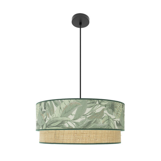 Lámpara colgante Congo 60cm negro y verde natural Abrila, diseño moderno rústico en metal textil para iluminación y decoración interior doméstica.