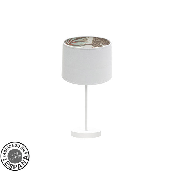 Lámpara de sobremesa pequeña Tunez en blanco y blanco estampado, diseño moderno de Abrila en metal y textil para decoración interior doméstica. Modelo 225171001.