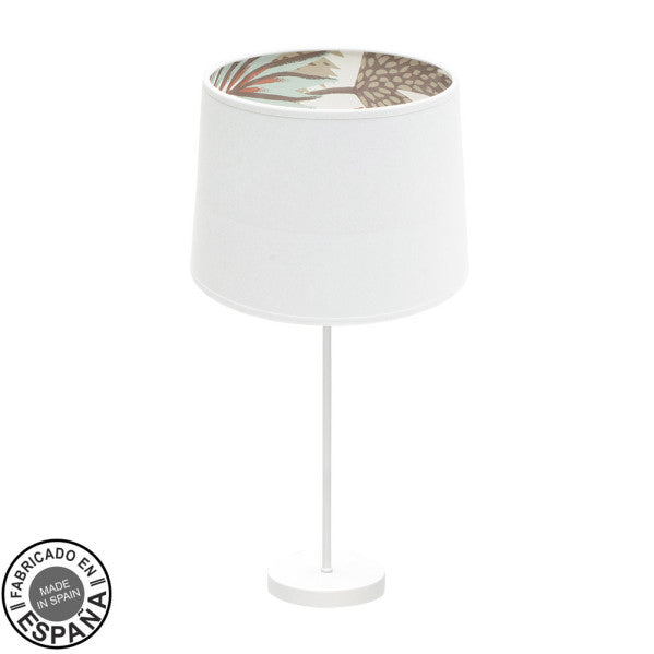 Lámpara de sobremesa grande Tunez en blanco con estampado, modelo Abrila 225171101, diseño moderno de metal y textil para decoración de interiores domésticos en España