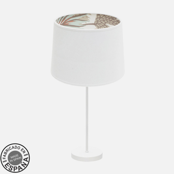 Lámpara de sobremesa grande Tunez en blanco y estampado de Abrila, diseño moderno de metal y textil para decoración de interiores domésticos en España, modelo 225171101