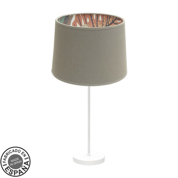 Lámpara de sobremesa Tunez 1xE27 blanco topo estampado Abrila 225171102, diseño moderno en textil y metal para decoración interior de salón o dormitorio