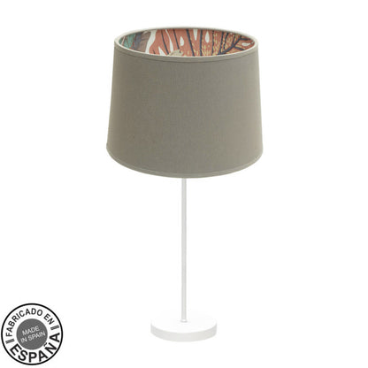 Lámpara de sobremesa Tunez 1xE27 blanco topo estampado Abrila 225171102, diseño moderno en textil y metal para decoración interior de salón o dormitorio