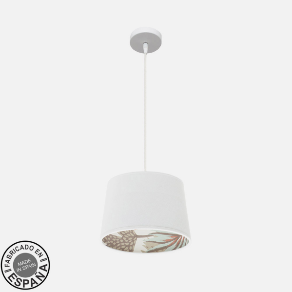 Lámpara colgante Tunez de 30 cm en blanco con estampado, diseño moderno Abrila 225193001, iluminación difusa en metal y textil para decoración interior doméstica
