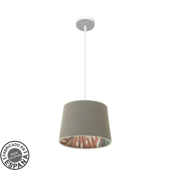Colgante lámpara Tunez 30d blanco/topo estampado de Abrila, diseño moderno en metal y textil para decoración interior doméstica (ref. 225193002)