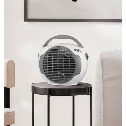 Termoventilador Llama 2000W blanco y gris de Abrila, calefacción portátil doméstica para interiores con ahorro de energía, material metal y policarbonato, seguridad antivuelco, modelo 226022001.