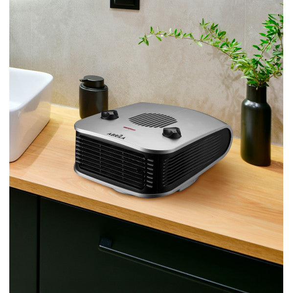Termoventilador Ardor 2000W de Abrila en color plata y negro, modelo portátil con calefacción doméstica para interiores, fabricado en metal y policarbonato resistente, ideal para calentar espacios con 2000W de potencia.