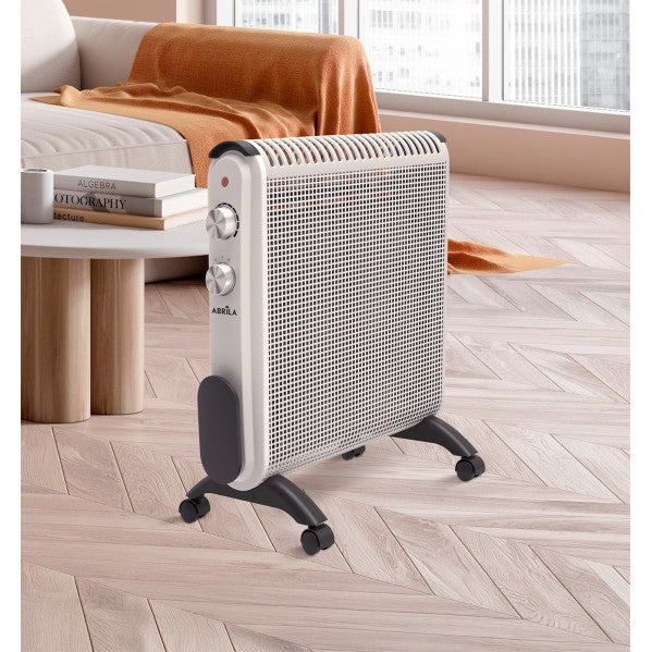 Radiador de mica Condor 2000W blanco y gris de Abrila modelo 226822028 con termostato, antivuelco y diseño portátil para calefacción doméstica interior