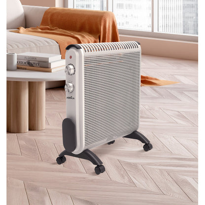 Radiador de mica Condor 2000W blanco y gris de Abrila modelo 226822028 con termostato, antivuelco y diseño portátil para calefacción doméstica interior
