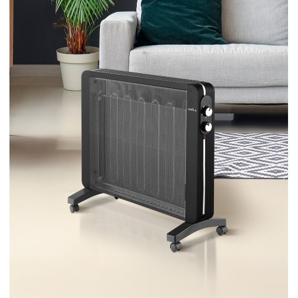 Radiador de mica Manglar 2000W negro de Abrila, calefacción portátil eficiente para interior doméstico con ahorro energético, modelo 228922009 AI2.