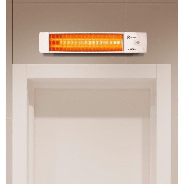 Estufa eléctrica de cuarzo Africa 1200W en color blanco de Abrila modelo 229021201, calefactor mural doméstico para interior con 1200W de potencia y diseño AI2 eficiente.