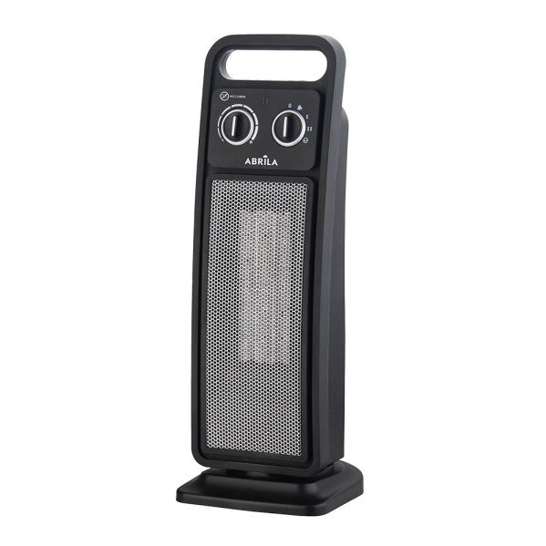 Termoventilador cerámico vertical Brasil 2000W negro de Abrila, modelo AI2 con tecnología PTC, antivuelco y oscilación para calefacción doméstica interior segura y eficiente.
