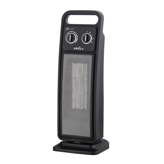 Termoventilador cerámico vertical Brasil 2000W negro de Abrila, modelo AI2 con tecnología PTC, antivuelco y oscilación para calefacción doméstica interior segura y eficiente.