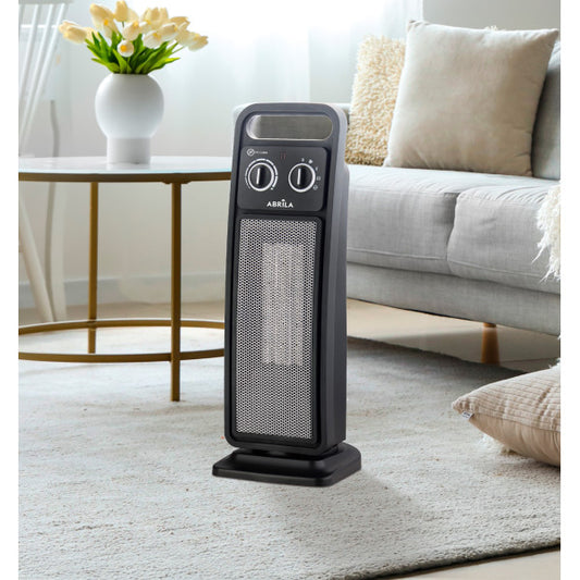 Termoventilador cerámico vertical Brasil 2000W negro de Abrila modelo 229222026 con tecnología PTC, función oscilante, antivuelco y calefacción eficiente para interiores domésticos.