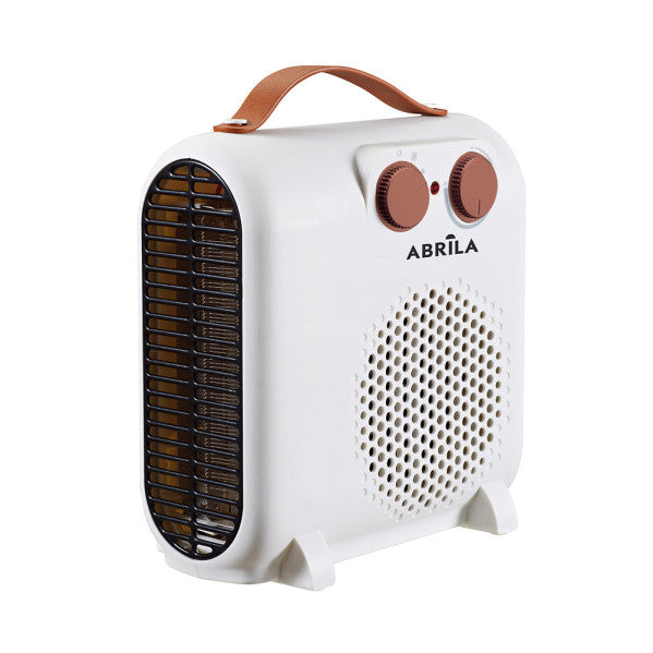 Termoventilador Tundra 2000W de Abrila en blanco y marrón, modelo portátil de calefacción doméstica interior con termostato regulable y carcasa de policarbonato resistente, ideal para calentar espacios AI2 de forma eficiente.