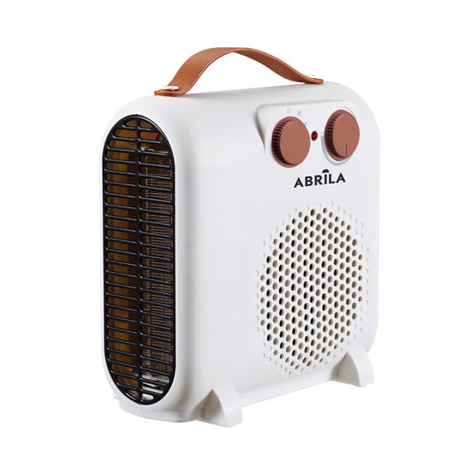 Termoventilador Tundra 2000W de Abrila en blanco y marrón, modelo portátil de calefacción doméstica interior con termostato regulable y carcasa de policarbonato resistente, ideal para calentar espacios AI2 de forma eficiente.
