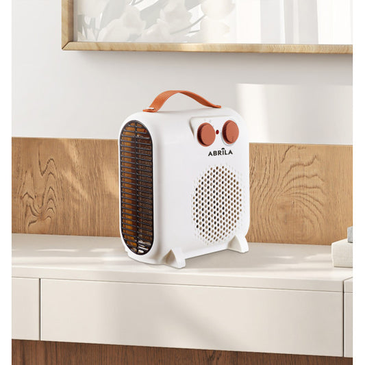 Termoventilador Tundra 2000W blanco y marrón de Abrila, modelo 229622001 con termostato regulable, calefacción portátil de policarbonato para uso doméstico e interior, potencia 2000W AI2.