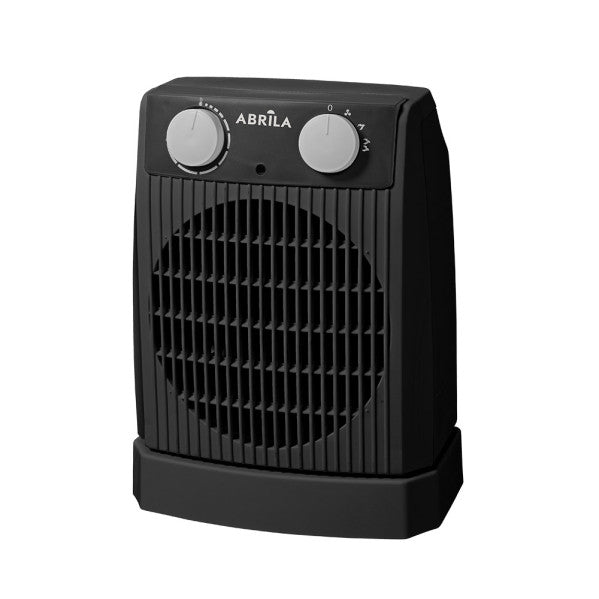 Termoventilador eléctrico Nairobi 2000W de Abrila en gris y negro, modelo oscilante con seguridad antivuelco, ideal para calefacción doméstica interior, fabricado en policarbonato resistente.