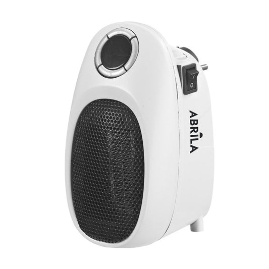 Mini termoventilador cerámico Malasia 500W blanco de Abrila, modelo 230010501, calefacción portátil para baño e interior doméstico, diseño compacto y eficiente.