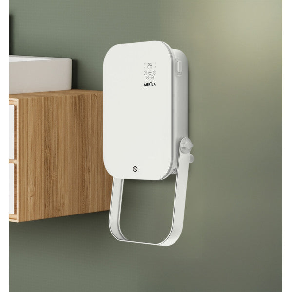 Termoventilador de pared para baño Austria 2000W blanco de Abrila modelo AI2 con mando a distancia, calefacción doméstica IP24 y función toallero