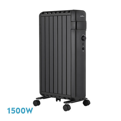 Radiador de aceite Polonia 1500W negro portátil con antivuelco, ideal para calefacción doméstica interior, modelo Abrila AI2 230931509