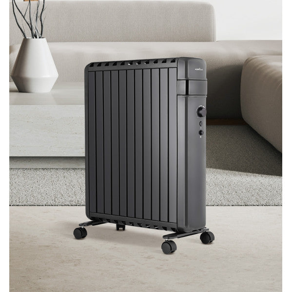 Radiador de aceite Polonia 2500W negro con 11 elementos, modelo Abrila AI2 para calefacción doméstica interior, antivuelco y termostato regulable, referencia 230932509