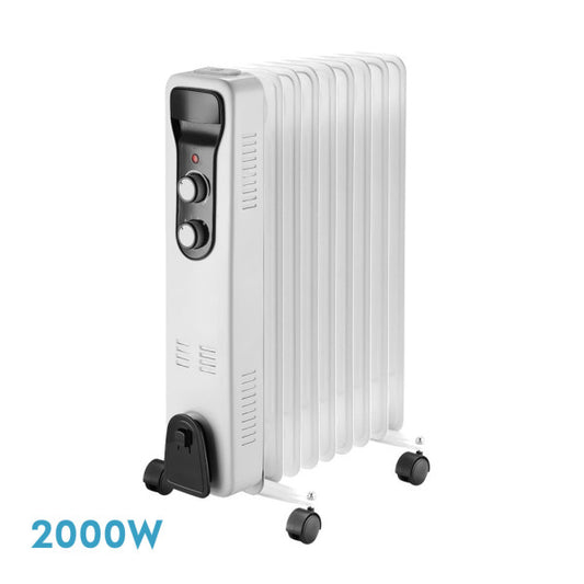 Radiador de aceite Brasilia 2000W 9 elementos blanco y negro de Abrila con termostato regulable, antivuelco y calefacción doméstica para interiores (modelo 231232001)