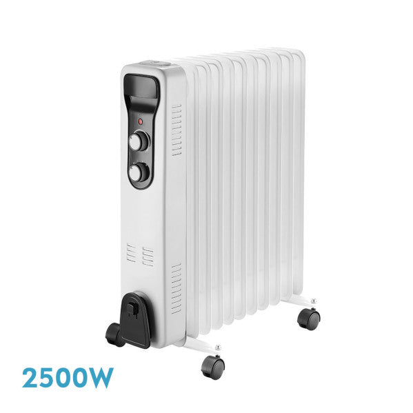 Radiador de aceite portátil Brasilia 2500W de Abrila en blanco y negro, modelo 231232501 con termostato regulable para calefacción interior doméstica AI2, radiadores de aceite eficientes y seguros.