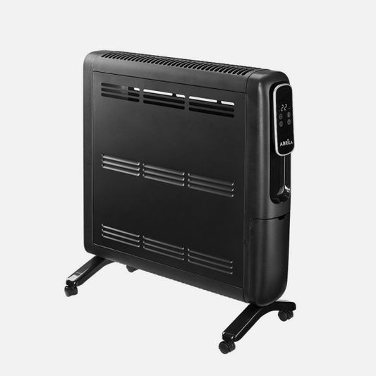 Emisor térmico portátil Alpino 1500W negro de Abrila, modelo 232021509 con temporizador y diseño en aluminio para calefacción doméstica eficiente.