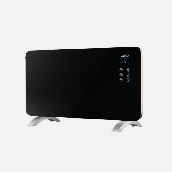 Emisor térmico portátil Cristal Himalaya 1500W en color negro de Abrila, modelo 232221509 con protección IP24 para uso doméstico e interior, calefacción eficiente y diseño elegante.