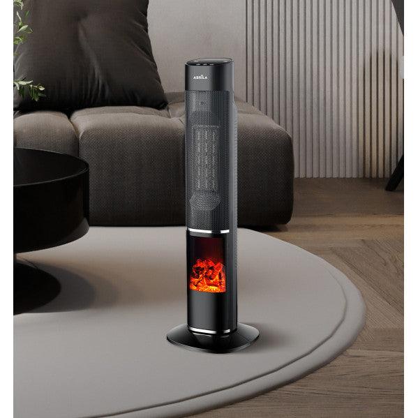 Termoventilador cerámico Melodia 2000W negro de Abrila, modelo 232322009, con control remoto, oscilación y ahorro de energía para calefacción interior doméstica.