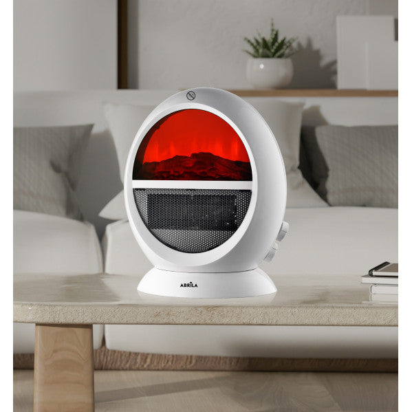 Termoventilador Mongol 2000W Blanco de Abrila con efecto fuego oscilante, calefacción doméstica interior en policarbonato, modelo AI2 232622001
