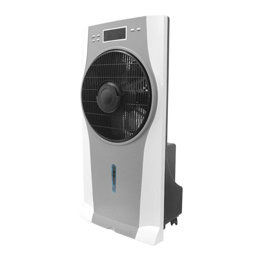 Ventilador nebulizador Efeso en color blanco, gris o negro de Abrila, modelo 235541028. Ideal para uso doméstico interior, con ruedas para fácil movilidad, ionizador y humidificador para un aire puro y saludable.
