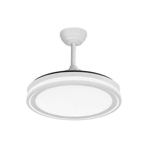 Ventilador de techo Bandido 59W blanco de 107 cm con aspas retráctiles, LED integrado y motor DC de Abrila para ventilación verano e invierno en interiores domésticos, incluye control remoto AI2.