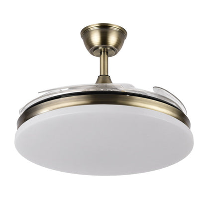 `alt=Ventilador de techo Tridente Cuero Abrila 59W con aspas retráctiles, iluminación LED regulable y ventilación para verano e invierno, modelo 236391314`