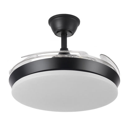 `alt=Ventilador de techo LED Tridente Mini Negro de Abrila con motor DC y aspas retráctiles, regulable en intensidad, modelo 236399009`