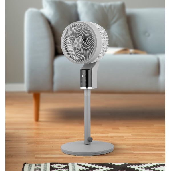 `alt=Ventilador de Pie Persa Gris/Cromo 50W Abrila Modelo 236841045 con Mando Oscilante para Interiores`