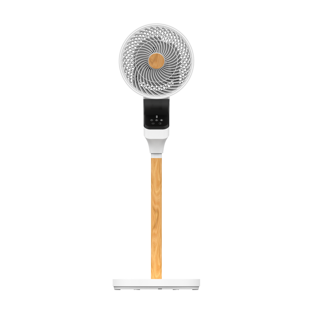 Alt Image: Ventilador de pie Bizancio blanco/haya 50W de Abrila, modelo 236941068, oscilante con temporizador, ideal para interiores domésticos, fabricado en metal, ABS y policarbonato.