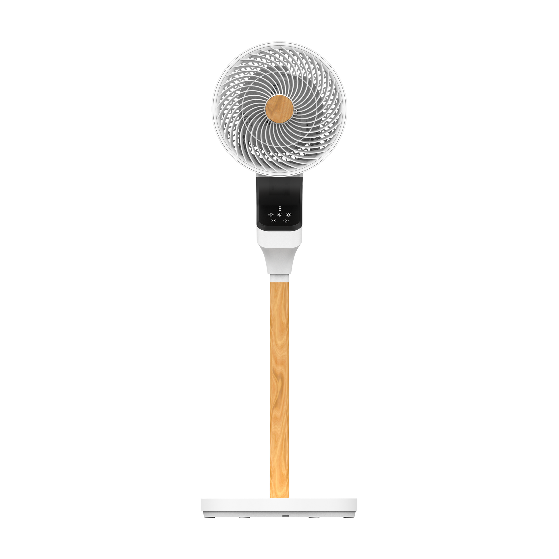 Alt Image: Ventilador de pie Bizancio blanco/haya 50W de Abrila, modelo 236941068, oscilante con temporizador, ideal para interiores domésticos, fabricado en metal, ABS y policarbonato.