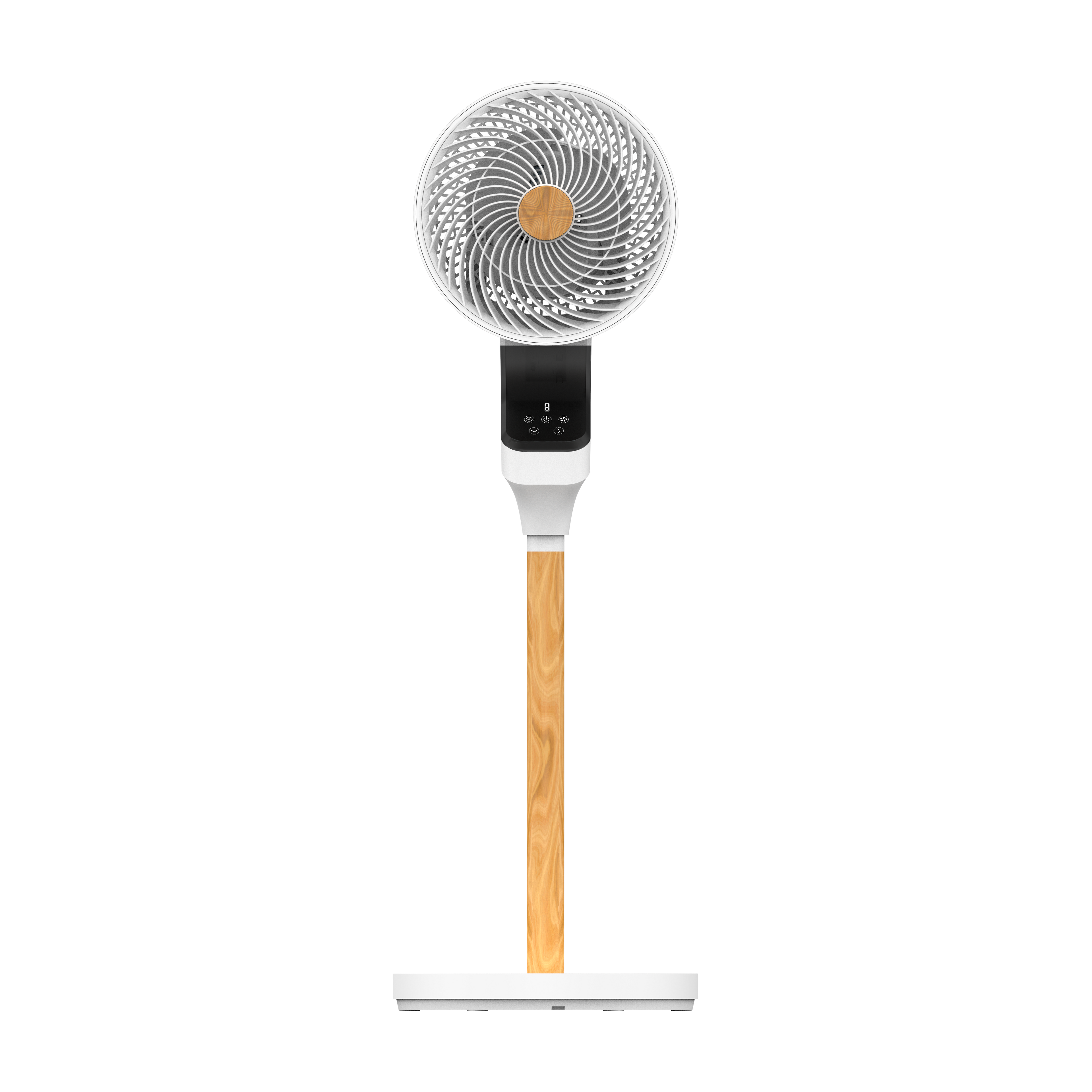 Alt Image: Ventilador de pie Bizancio blanco/haya 50W de Abrila, modelo 236941068, oscilante con temporizador, ideal para interiores domésticos, fabricado en metal, ABS y policarbonato.