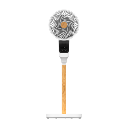 Alt Image: Ventilador de pie Bizancio blanco/haya 50W de Abrila, modelo 236941068, oscilante con temporizador, ideal para interiores domésticos, fabricado en metal, ABS y policarbonato.