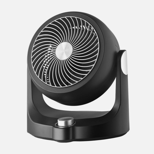 `alt=Ventilador Sobremesa Cartago Negro/Plata 40W de Abrila, modelo 237071078, orientable y doméstico para uso interior`