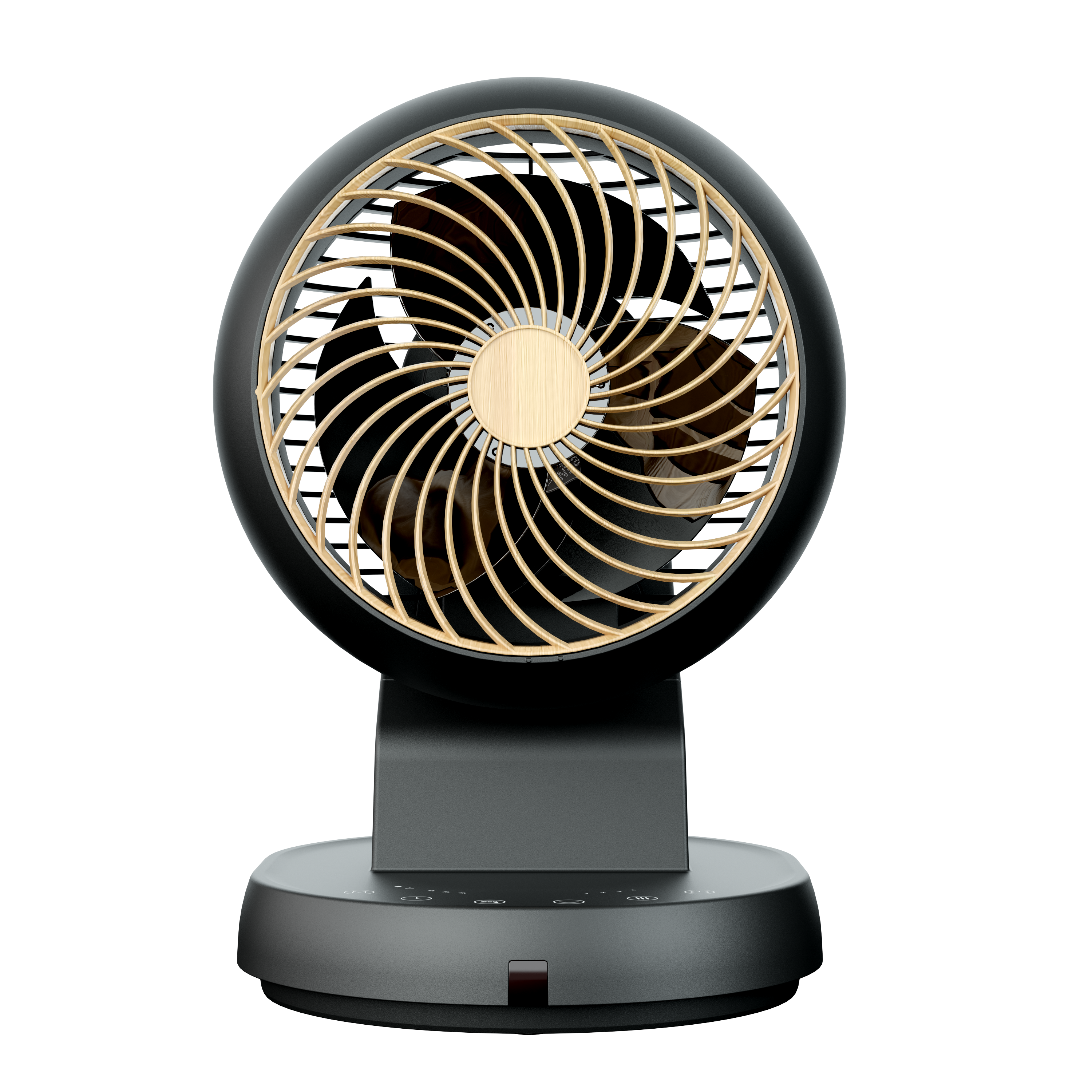 Ventilador sobremesa Urbel negro con base haya de Abrila, 30W, oscilación 3D, mando a distancia, ideal para interiores domésticos, fabricado en metal ABS y policarbonato, modelo 237771088.